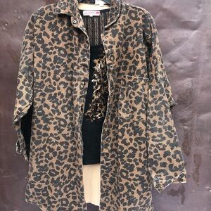Leopard print denim jean jacket